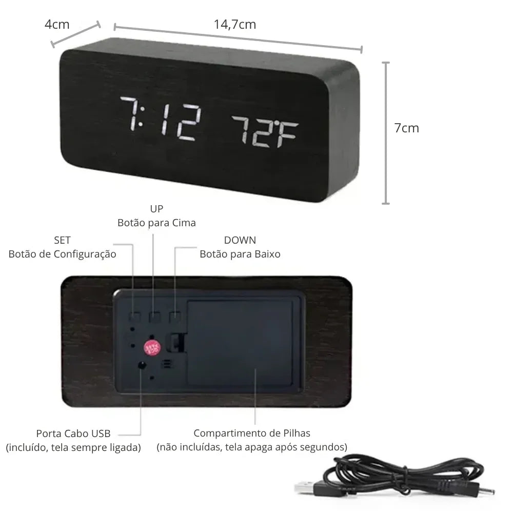 Relógio Digital de Mesa Despertador LED Decorativo