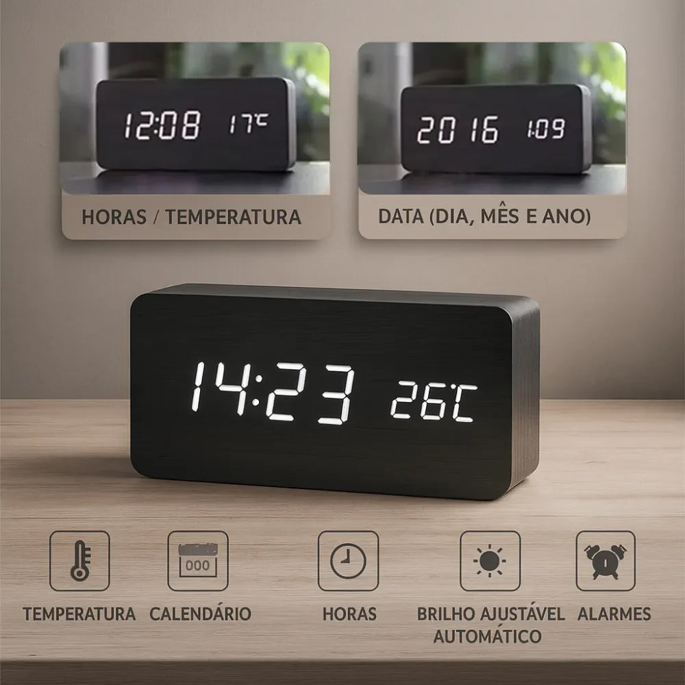 Relógio Digital de Mesa Despertador LED Decorativo