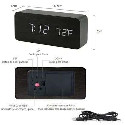 Relógio Digital de Mesa Despertador LED Decorativo