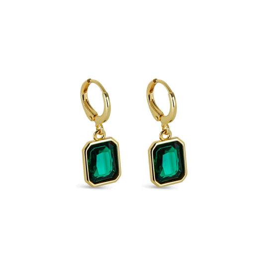Brinco Argolinha Cristal Verde Banhado em Ouro 18k